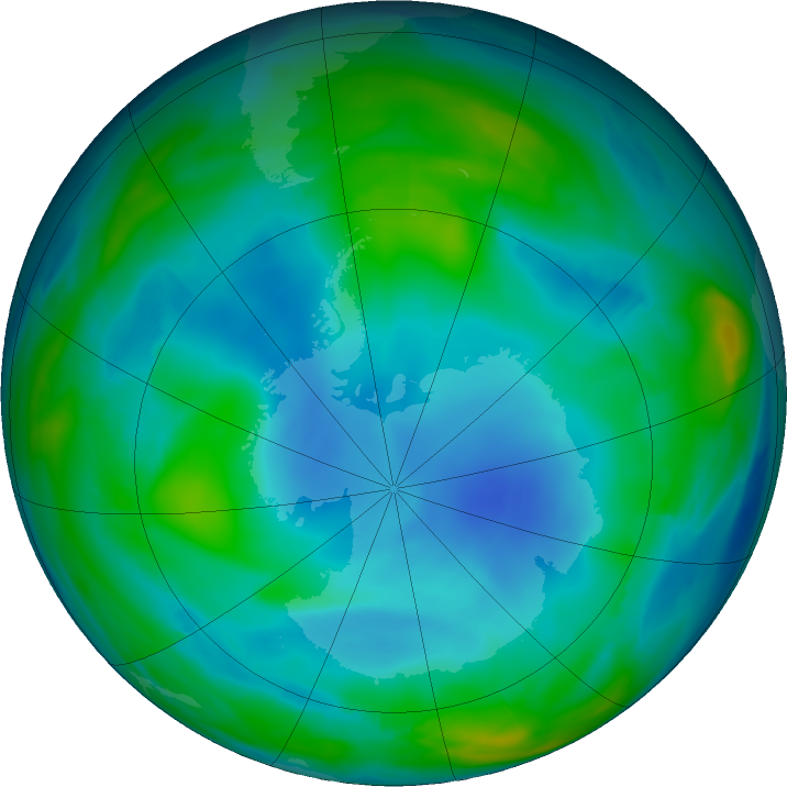 Antarctic ozone map for 27 June 2020